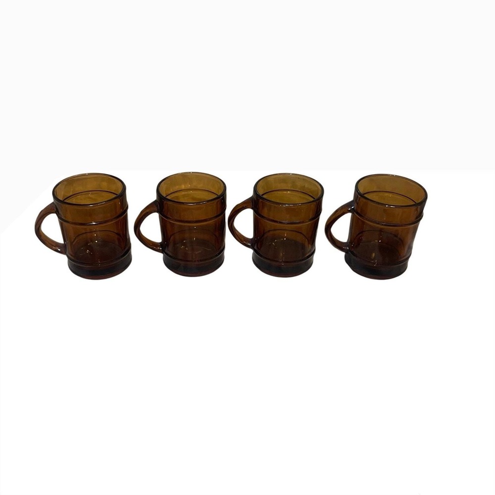 Anchor Hocking Vintage‎ Amber Glass Coffee Mugs- Set of 4